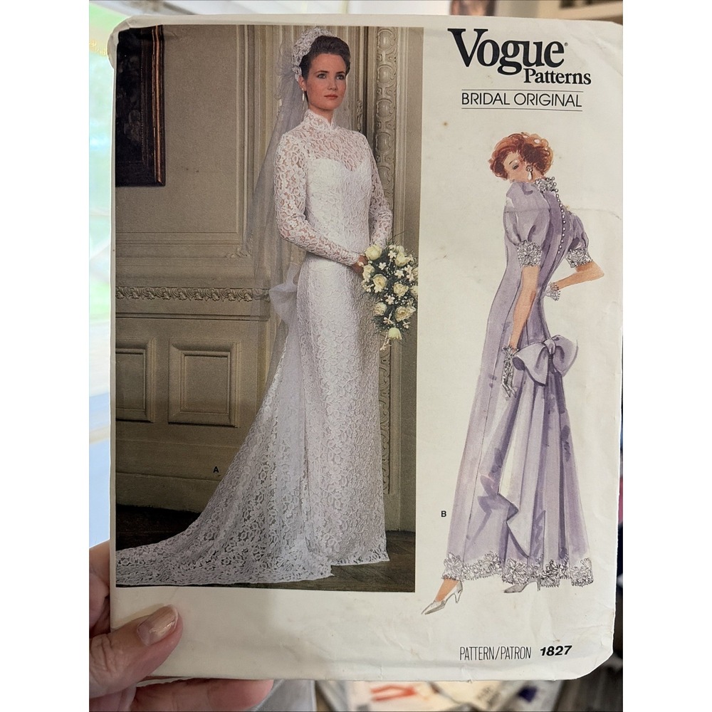 1986 Vogue Bridal Original Sewing Pattern 1827 Modest Wedding Dress 6-16 New